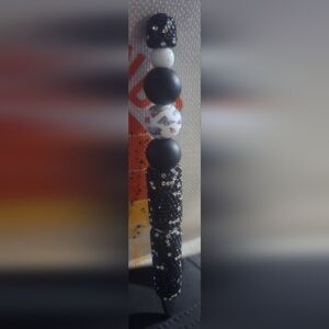 New Silver & Black Bling Pen With Butterfly Ball & 1 Ink Refill